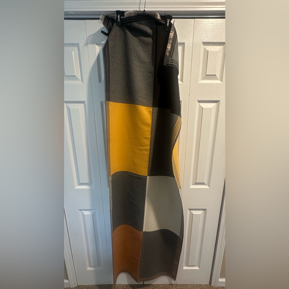 Youzey Color Block Blanket Scarf in Gray, Yellow, and Black